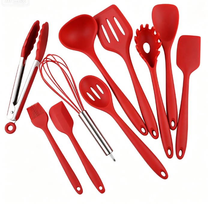 10-Piece Red Silicone Kitchen Utensil Set