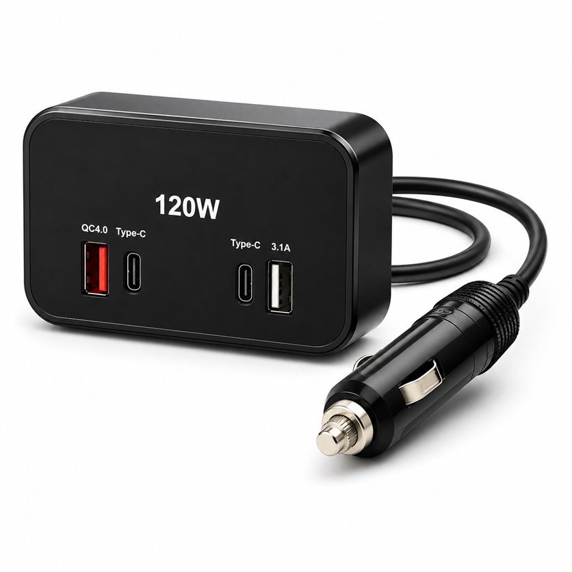 120W Dual USB-C Car Power Adapter Splitter