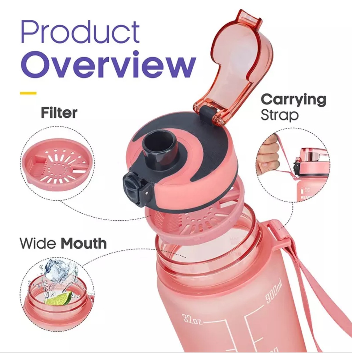 1L Motivational Fitness Water Bottle – Leakproof & BPA Free variant image 5