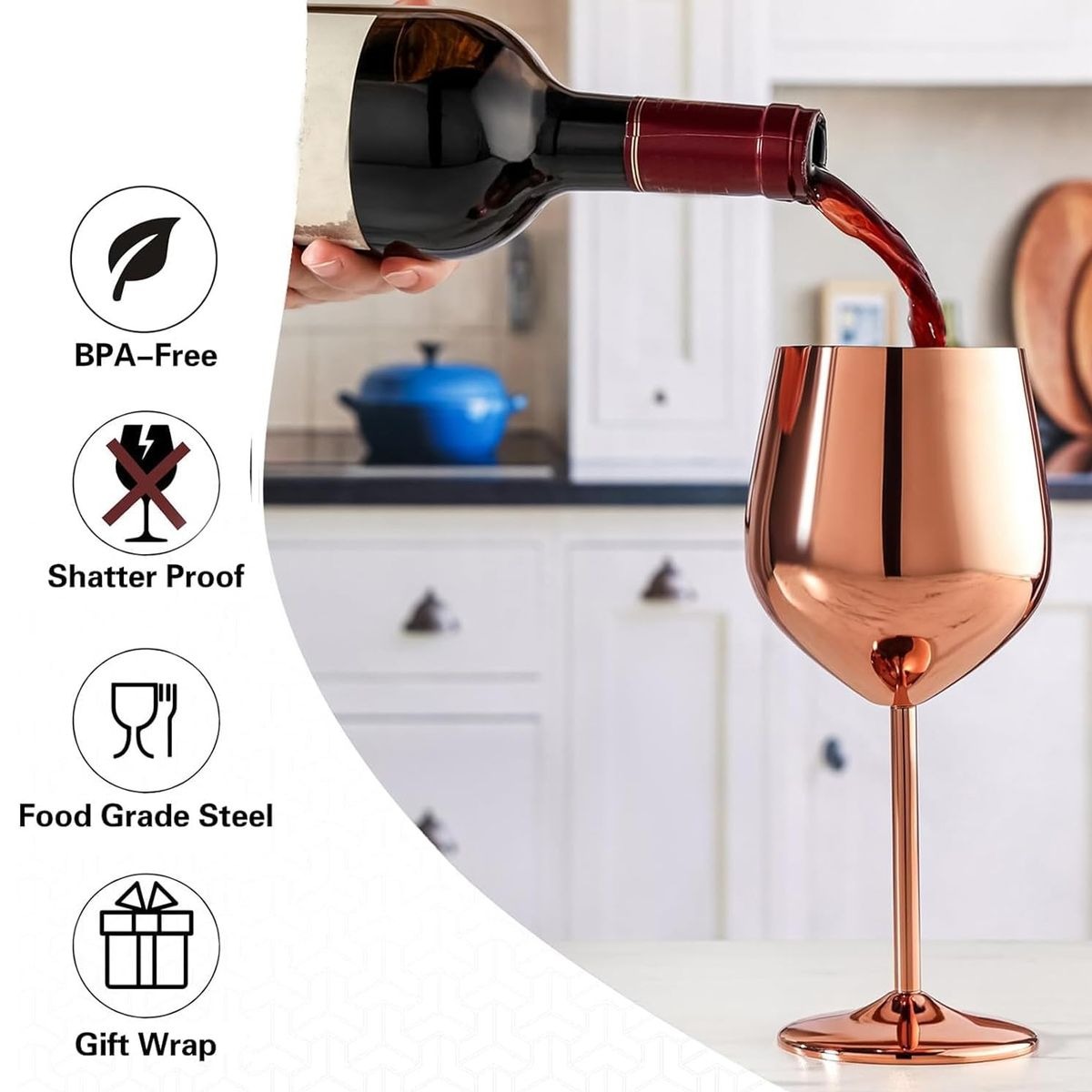 2-Piece Stainless Steel Wine Goblet Set - Rose Gold variant image 5