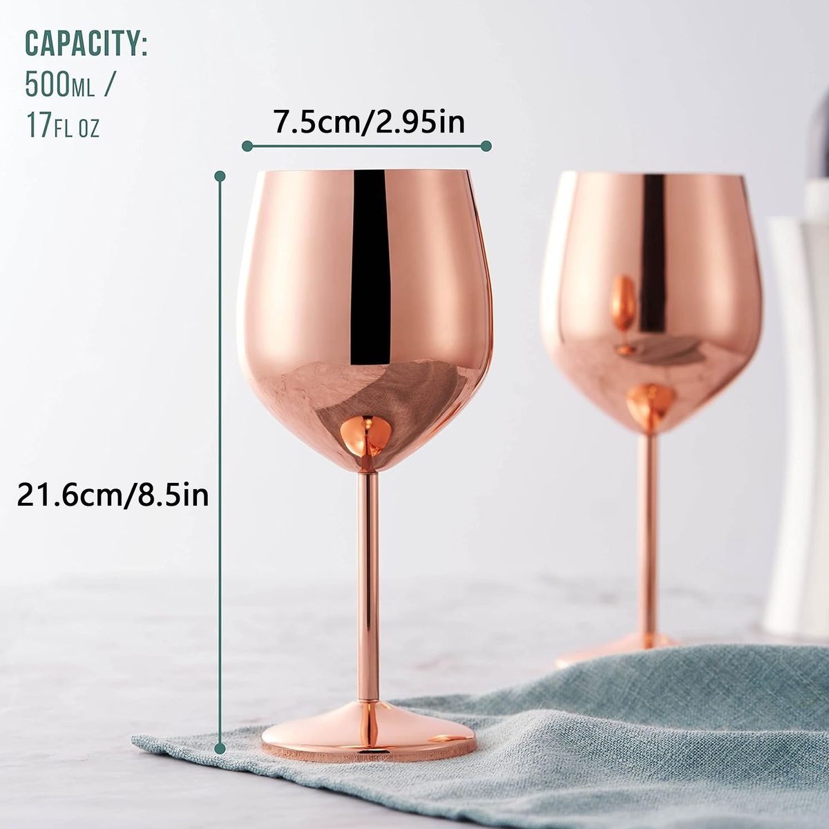 2-Piece Stainless Steel Wine Goblet Set - Rose Gold variant image 6