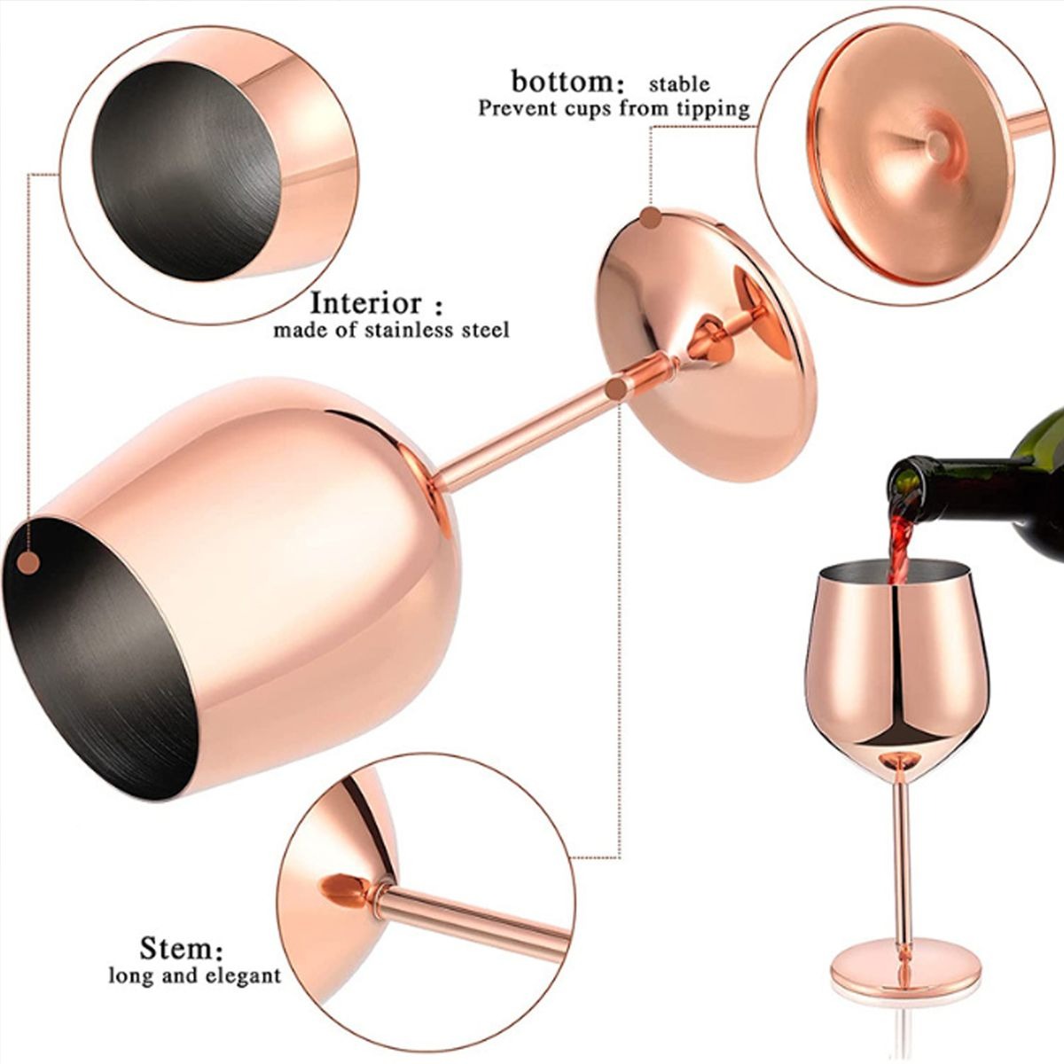 2-Piece Stainless Steel Wine Goblet Set - Rose Gold variant image 7