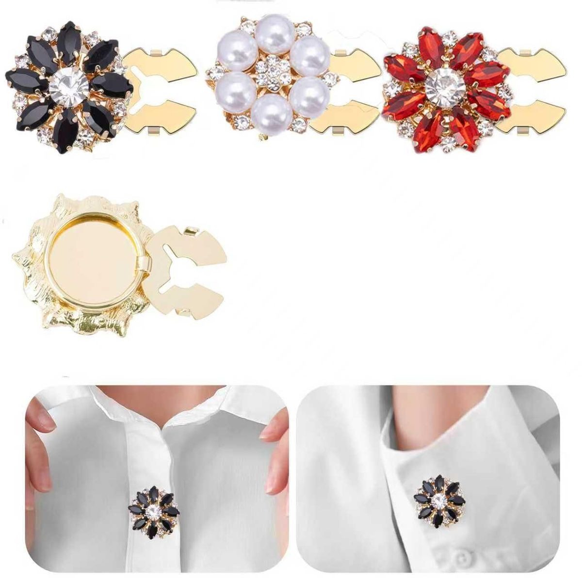 3 Piece Decorative Clip-On Button Covers - Black, Red variant image 2