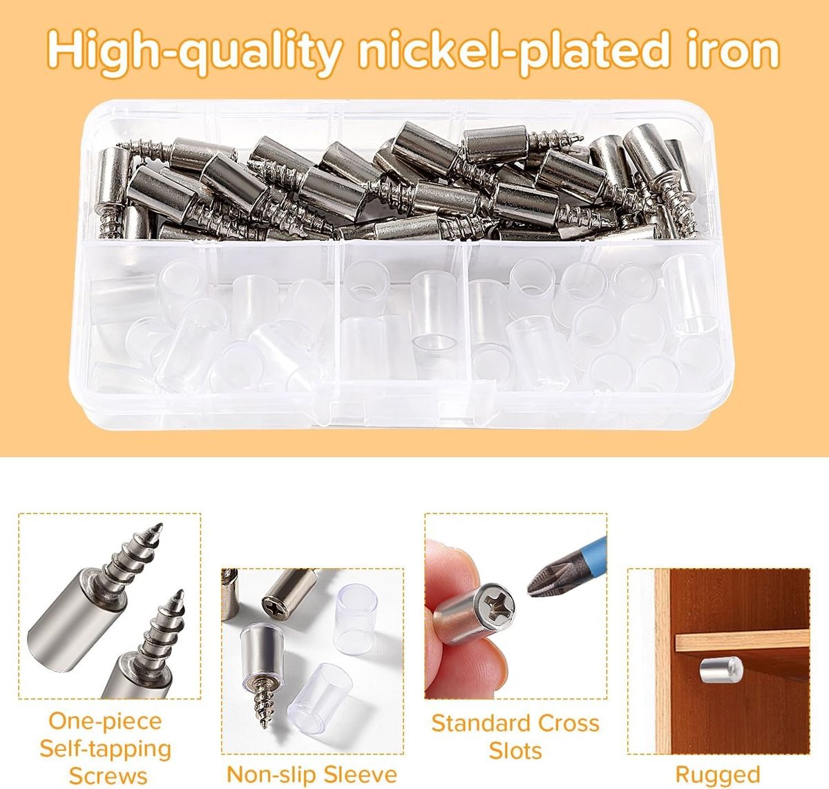 30-Piece Heavy Duty Laminate Support Pegs with Self-Tapping Screws – 25kg variant image 2