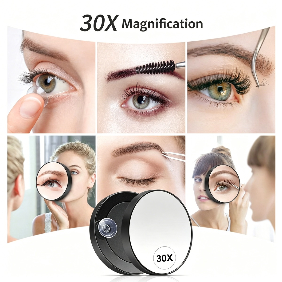 30X Magnifying Mirror with Suction Cups & Tweezers variant image 3