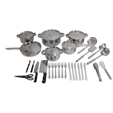 35 Piece Encapsulated Bottom Stainless Steel Cookware & Kitchen Tools Set
