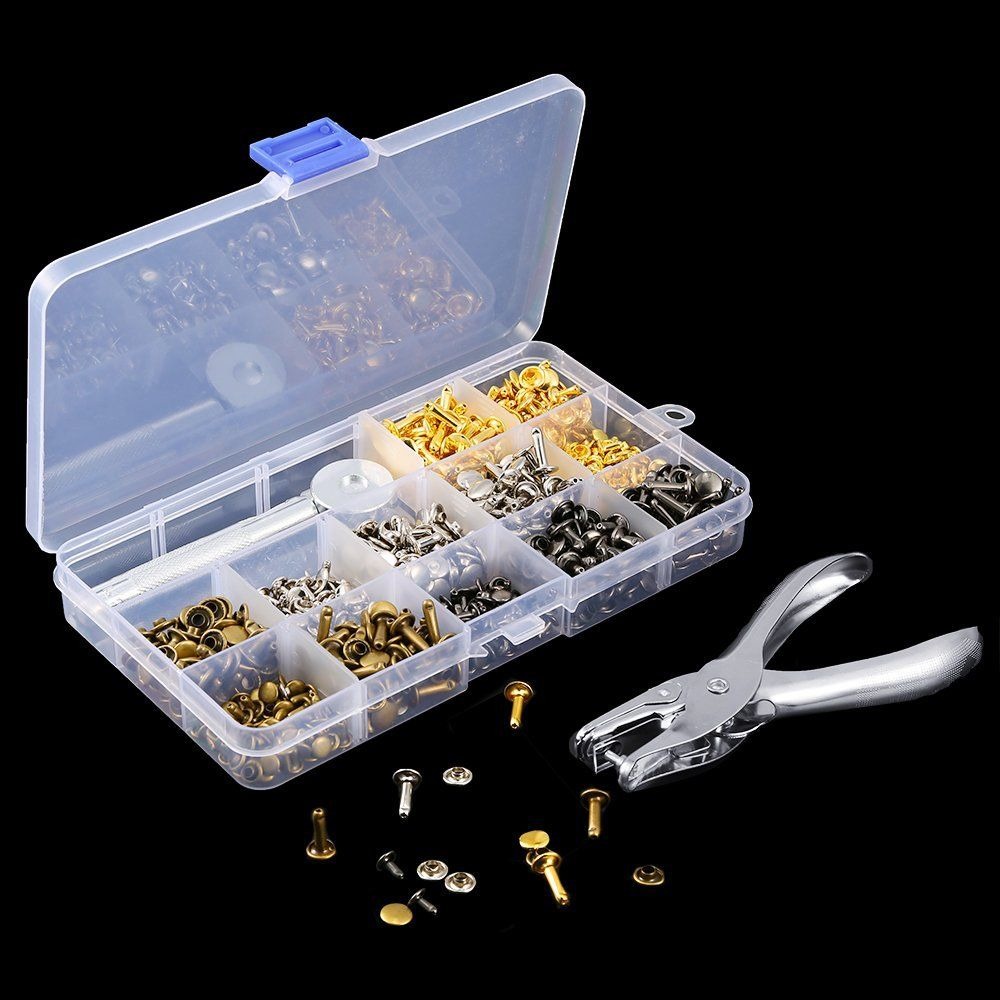 360 Piece Leather Rivets Double Cap Rivet Tubular Metal Studs With 4 Tools variant image 5