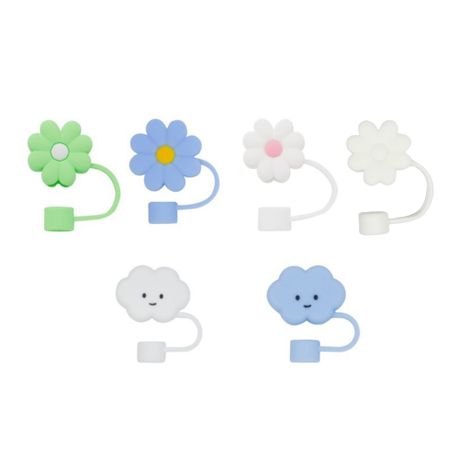 6 Pcs Flowers & Clouds Silicone Straw Tip Covers Decoration for 6-10 mm