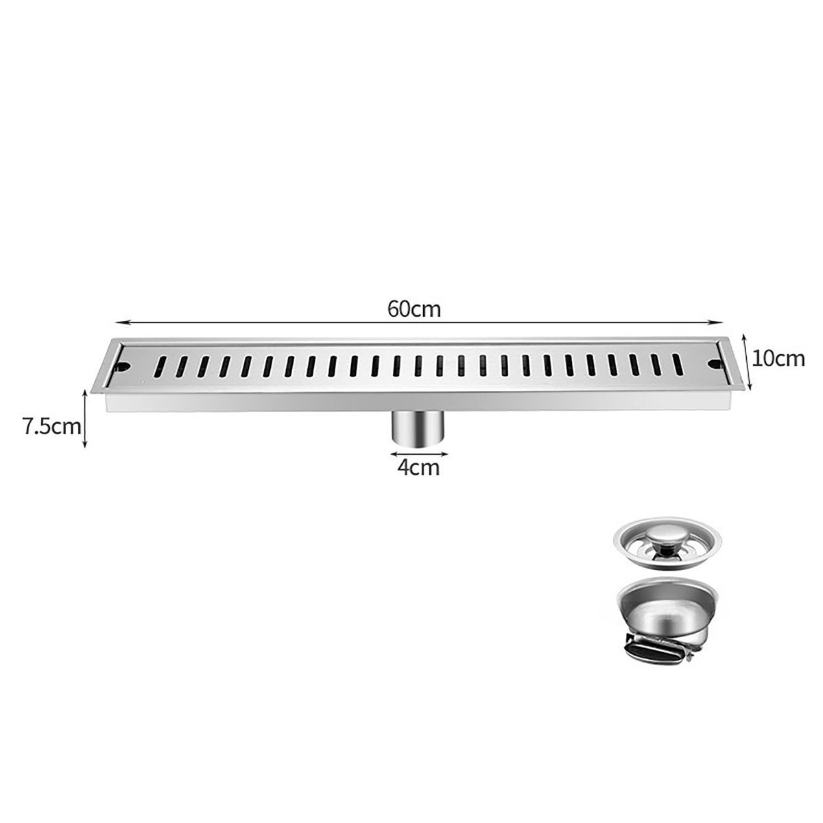 60cm 304 Stainless Steel Linear Shower Drain – Rectangular Floor Waste (Silver) variant image 1