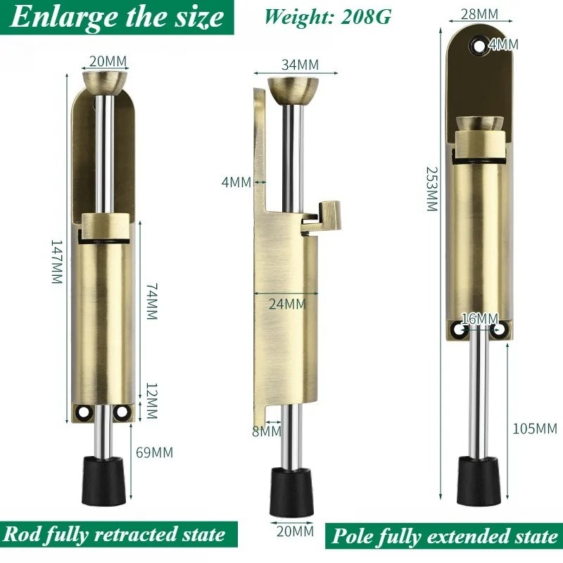 Adjustable Heavy-Duty Floor Door Stopper Lock – Gold variant image 3
