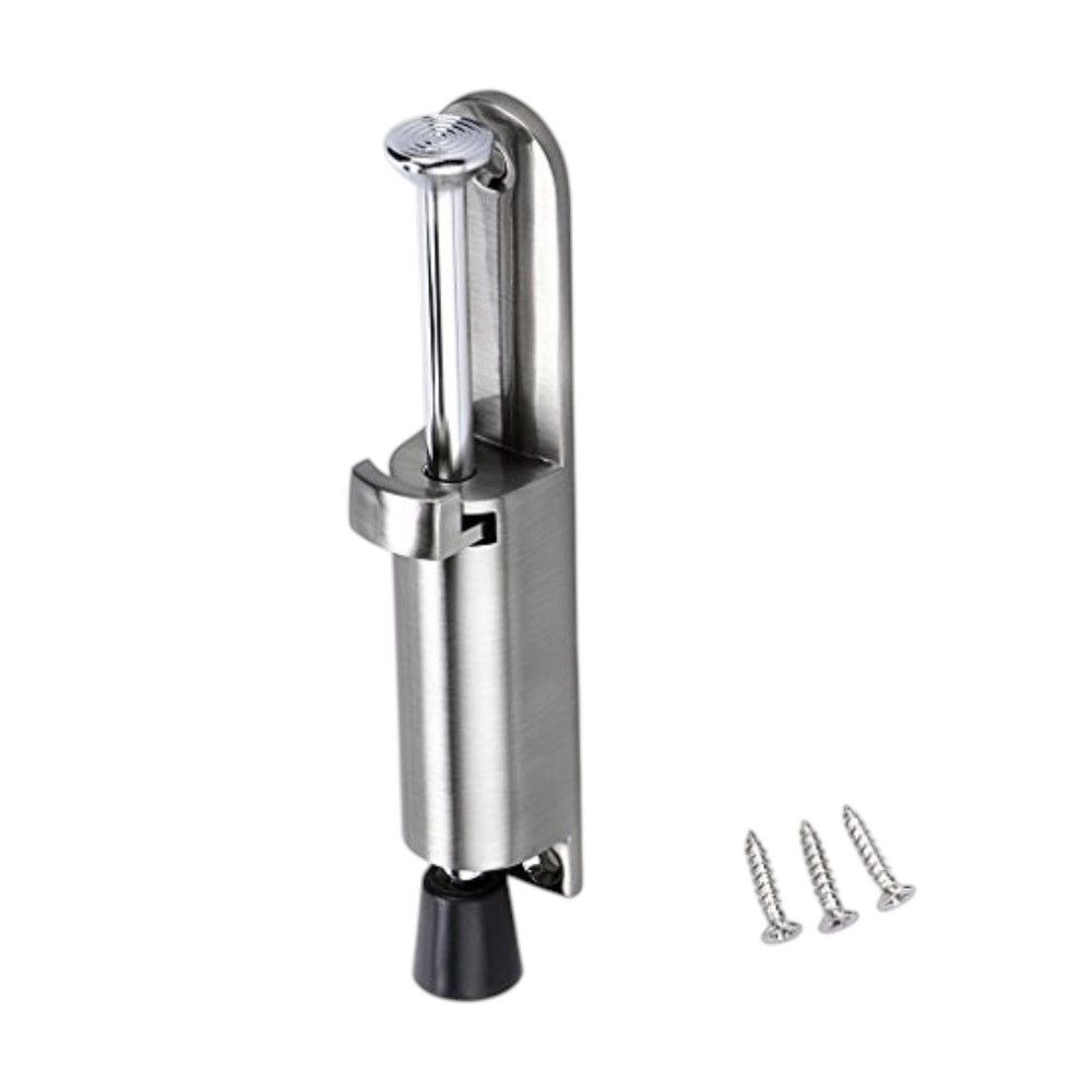 Adjustable Heavy-Duty Floor Door Stopper Lock – Silver