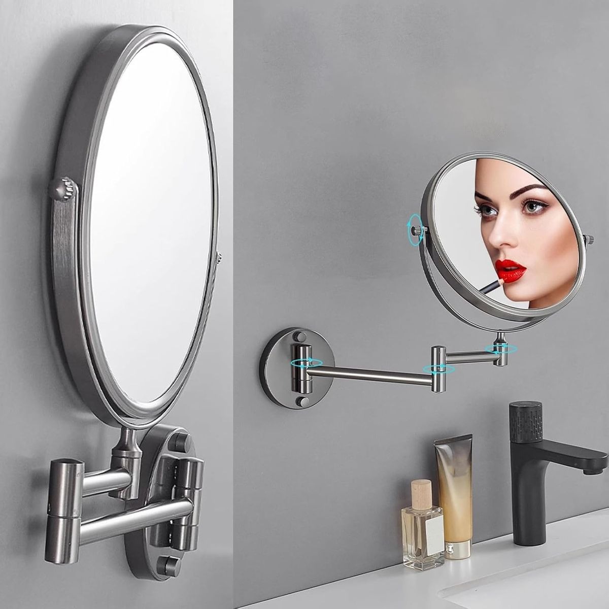 Adjustable Wall Mounted Makeup Mirror with Double-Sided 1X/3X Magnifying Glass variant image 2
