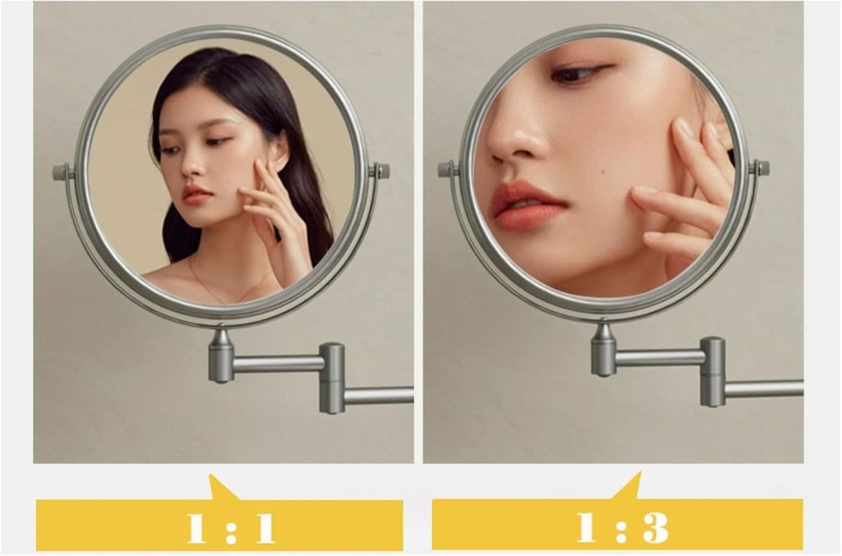 Adjustable Wall Mounted Makeup Mirror with Double-Sided 1X/3X Magnifying Glass variant image 3