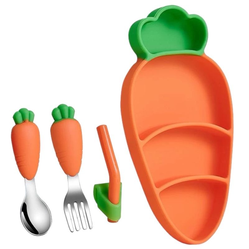 Baby & Toddler Carrot Silicone Divided Feeding Plate Set