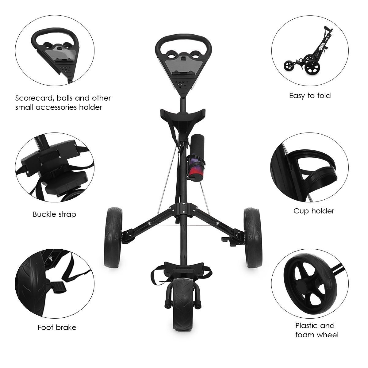 Black 3 Wheel Golf Cart Push variant image 2