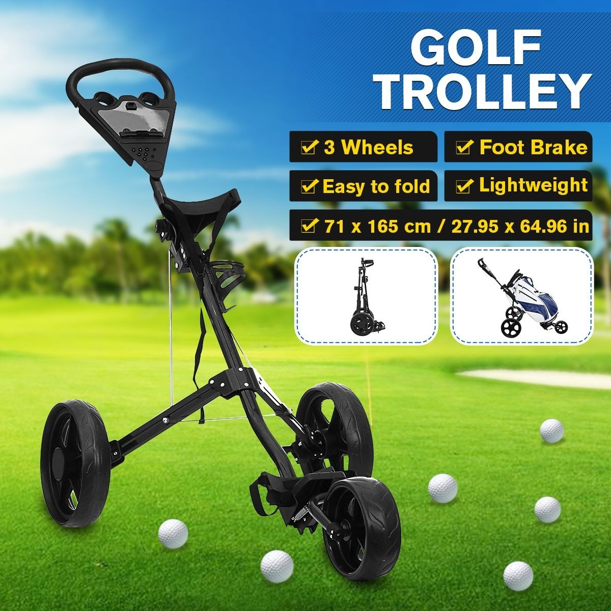 Black 3 Wheel Golf Cart Push variant image 3