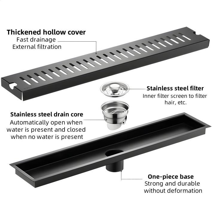 Black Stainless Steel Rectangular Shower Drain variant image 2