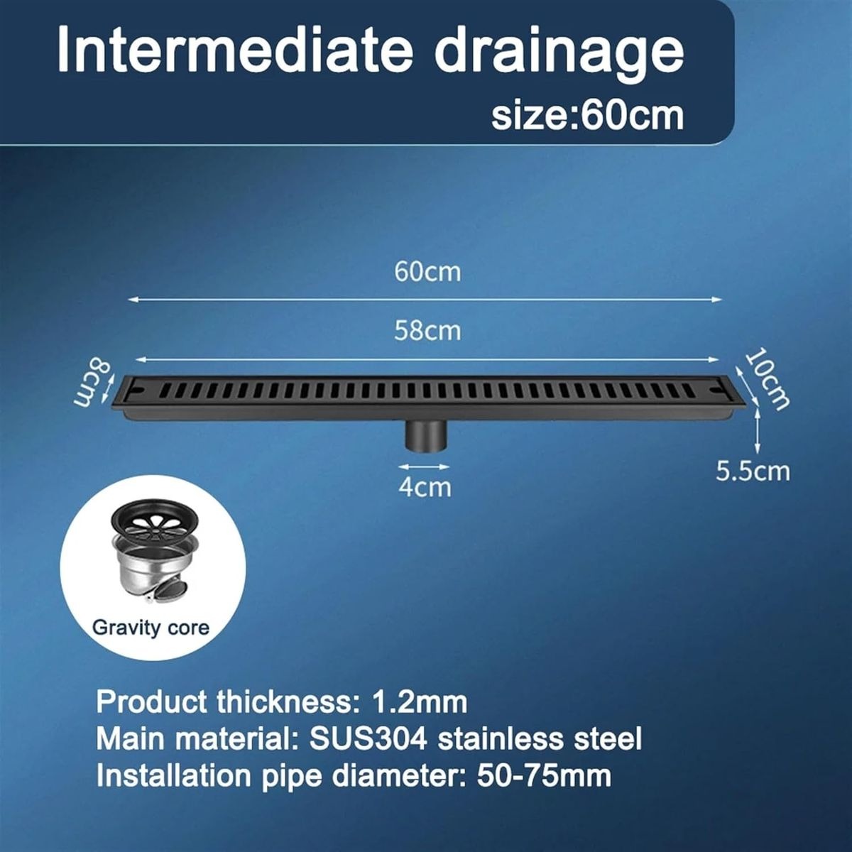 Black Stainless Steel Rectangular Shower Drain variant image 3