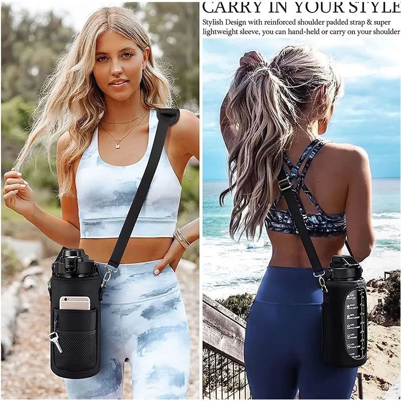 Black - Water Bottle Pouch with Shoulder Strap variant image 2