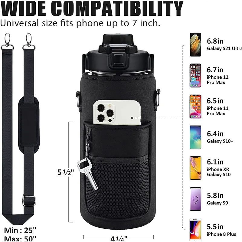 Black - Water Bottle Pouch with Shoulder Strap variant image 3