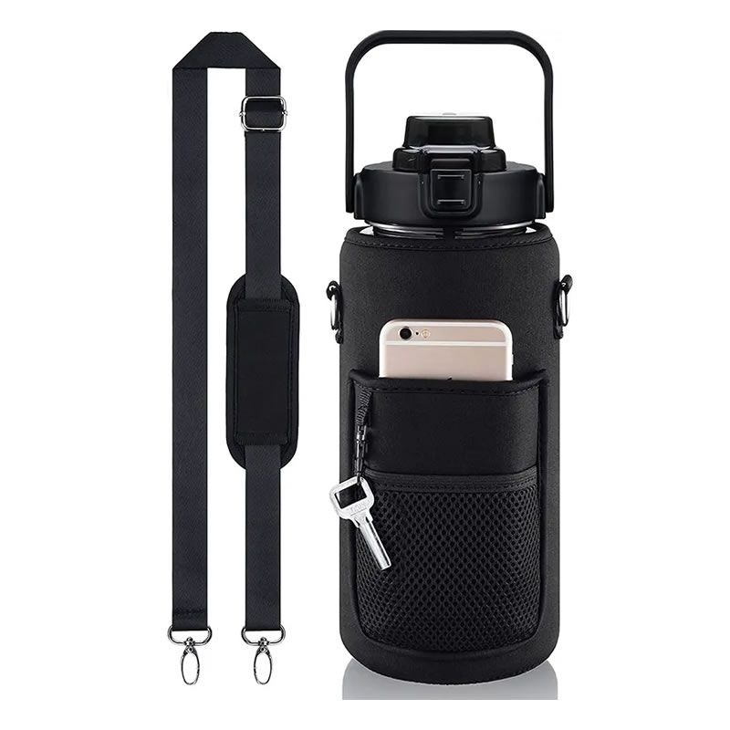 Black - Water Bottle Pouch with Shoulder Strap variant image 5