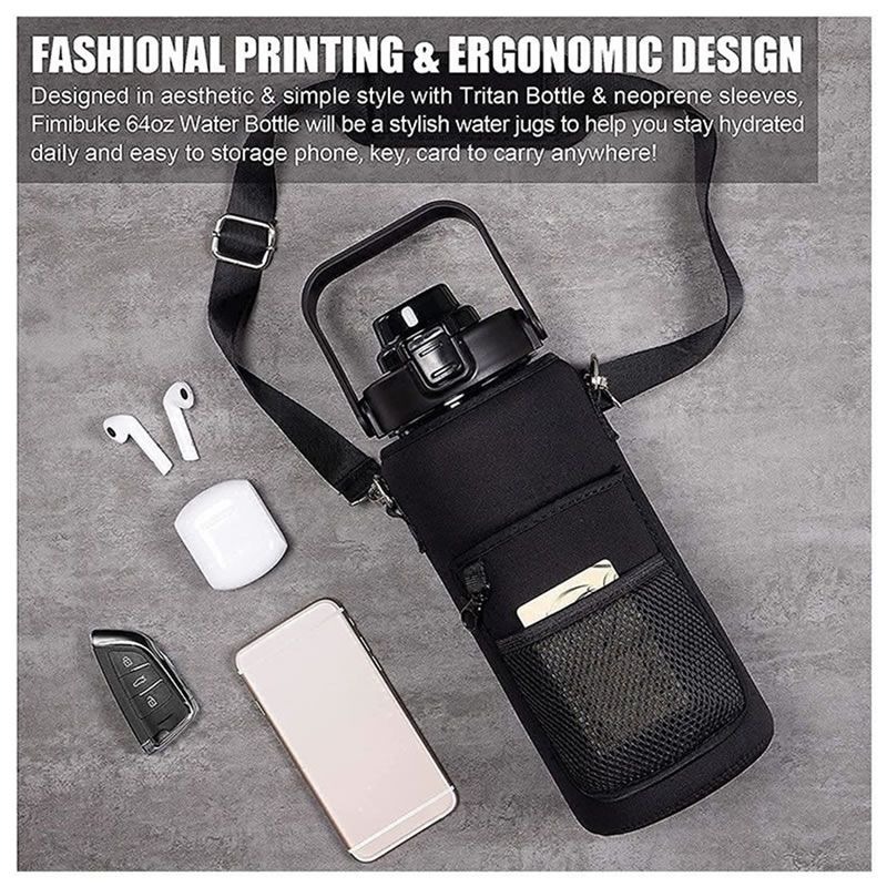 Black - Water Bottle Pouch with Shoulder Strap variant image 6