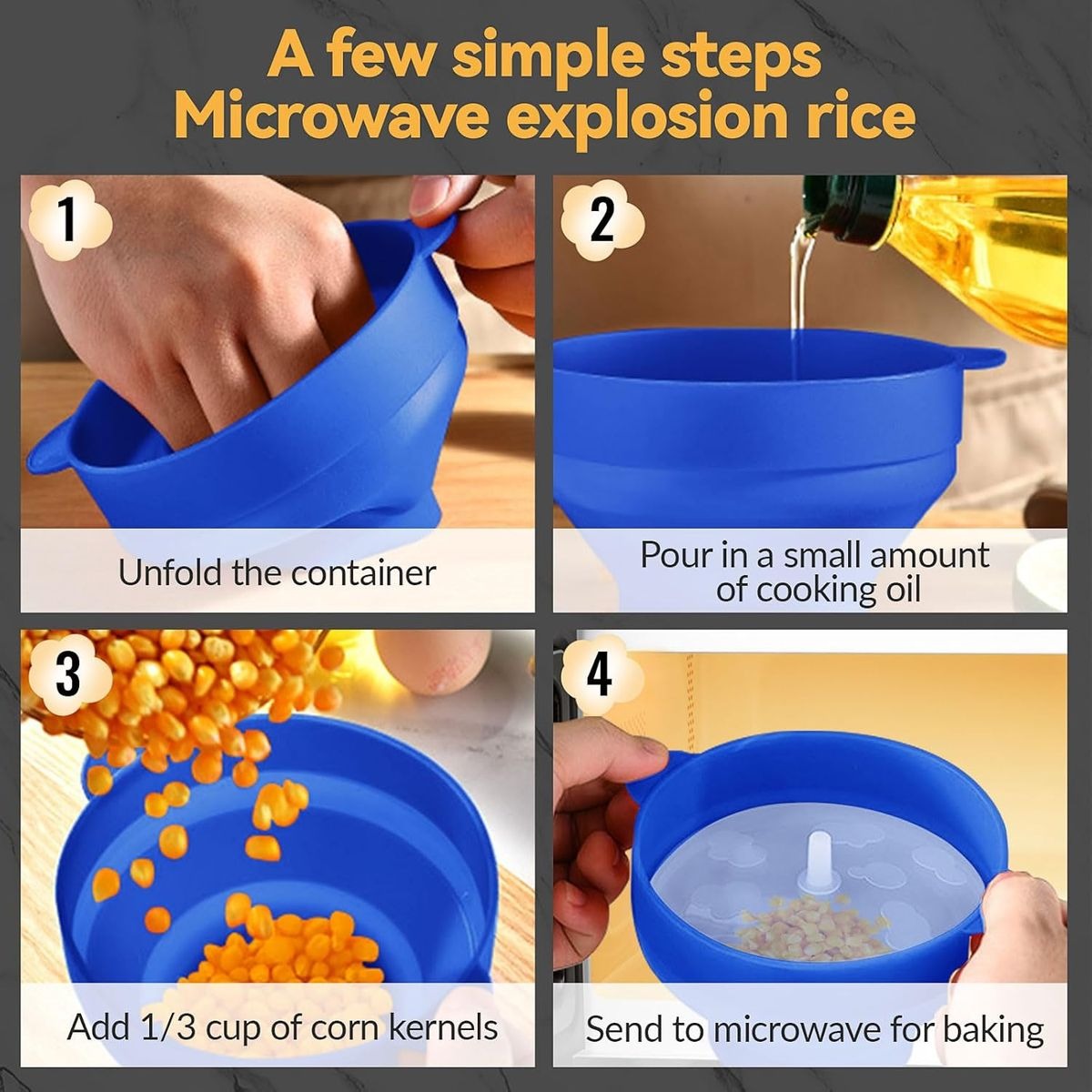 Blue Collapsible Silicone Microwave Popcorn Maker with Lid variant image 2