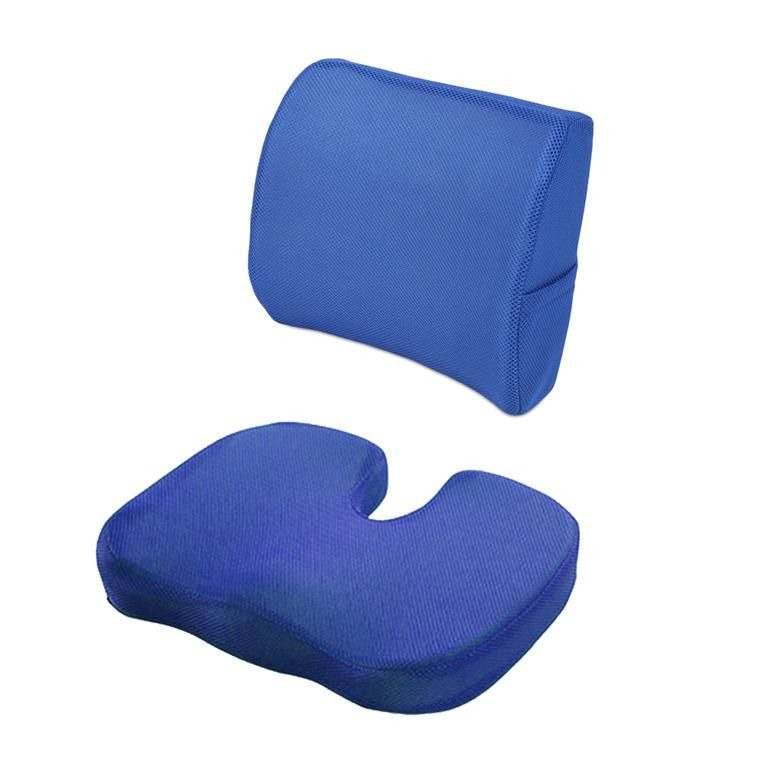 Blue Memory Foam Seat Cushion & Lumbar Back Support Set