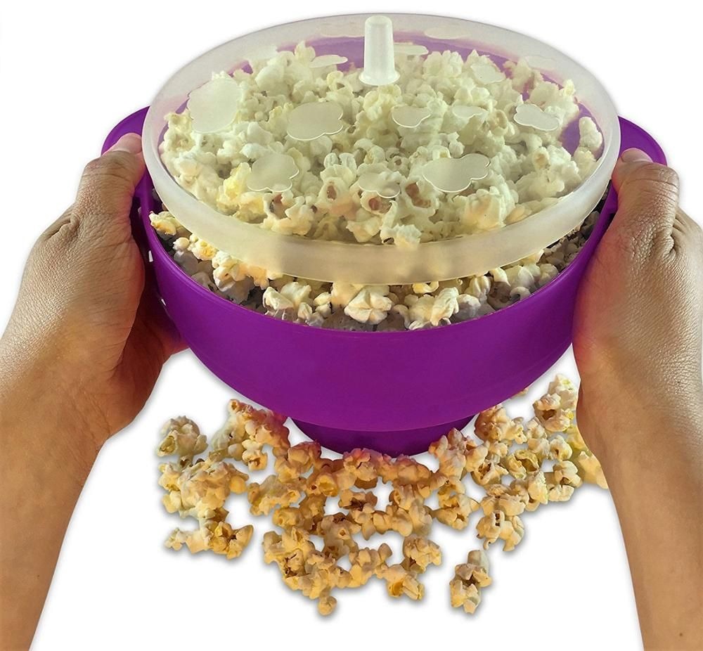Collapsible Silicone Microwave Popcorn Popper with Lid – Purple variant image 2