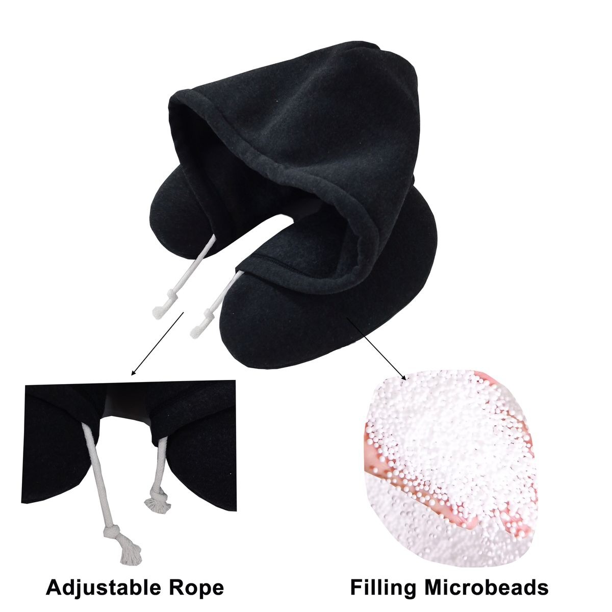 Compact Head & Neck Support Travel Pillow for Sleeping Rest - Black variant image 3