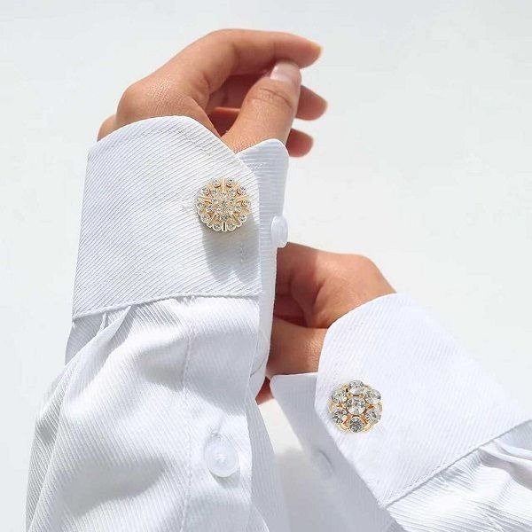 Crystal Pearl Decorative Buttons Covers Detachable Clip-On Shirt - 3 Piece - Gold, Silver variant image 3