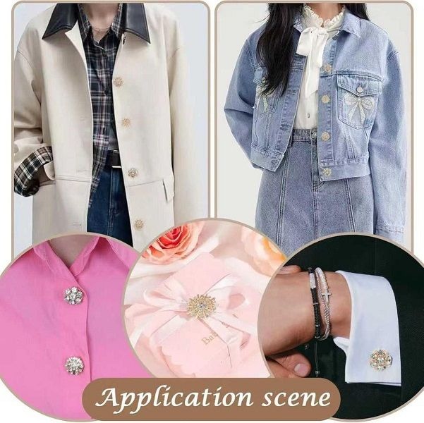 Crystal Pearl Decorative Buttons Covers Detachable Clip-On Shirt - 3 Piece - Gold, Silver variant image 4
