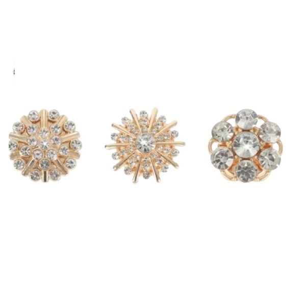 Crystal Pearl Decorative Buttons Covers Detachable Clip-On Shirt - 3 Piece - Gold, Silver