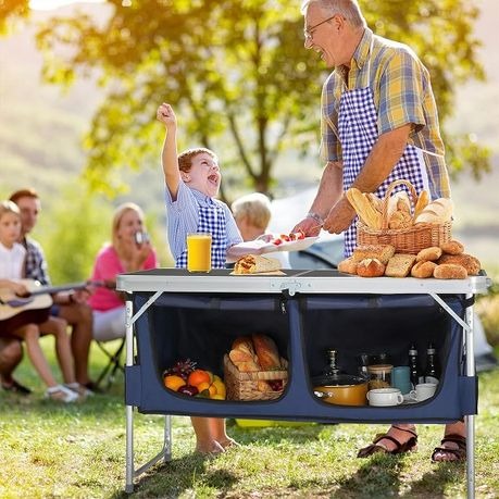 Double Folding Camping Kitchen Table with Storage Cupboards variant image 4