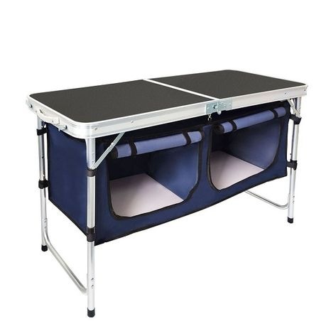 Double Folding Camping Kitchen Table with Storage Cupboards