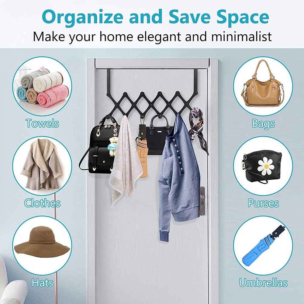 Flexible Over The Door Hanger Rack - 6 Hooks variant image 4