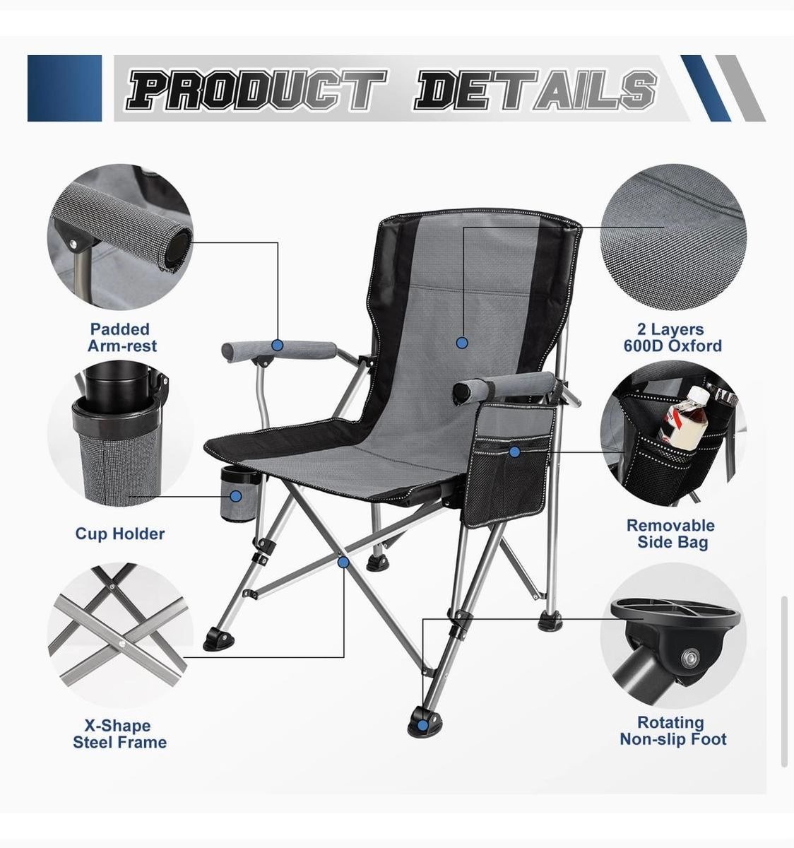 Foldable Camping Chair with Cup Holder and Carry Bag variant image 5