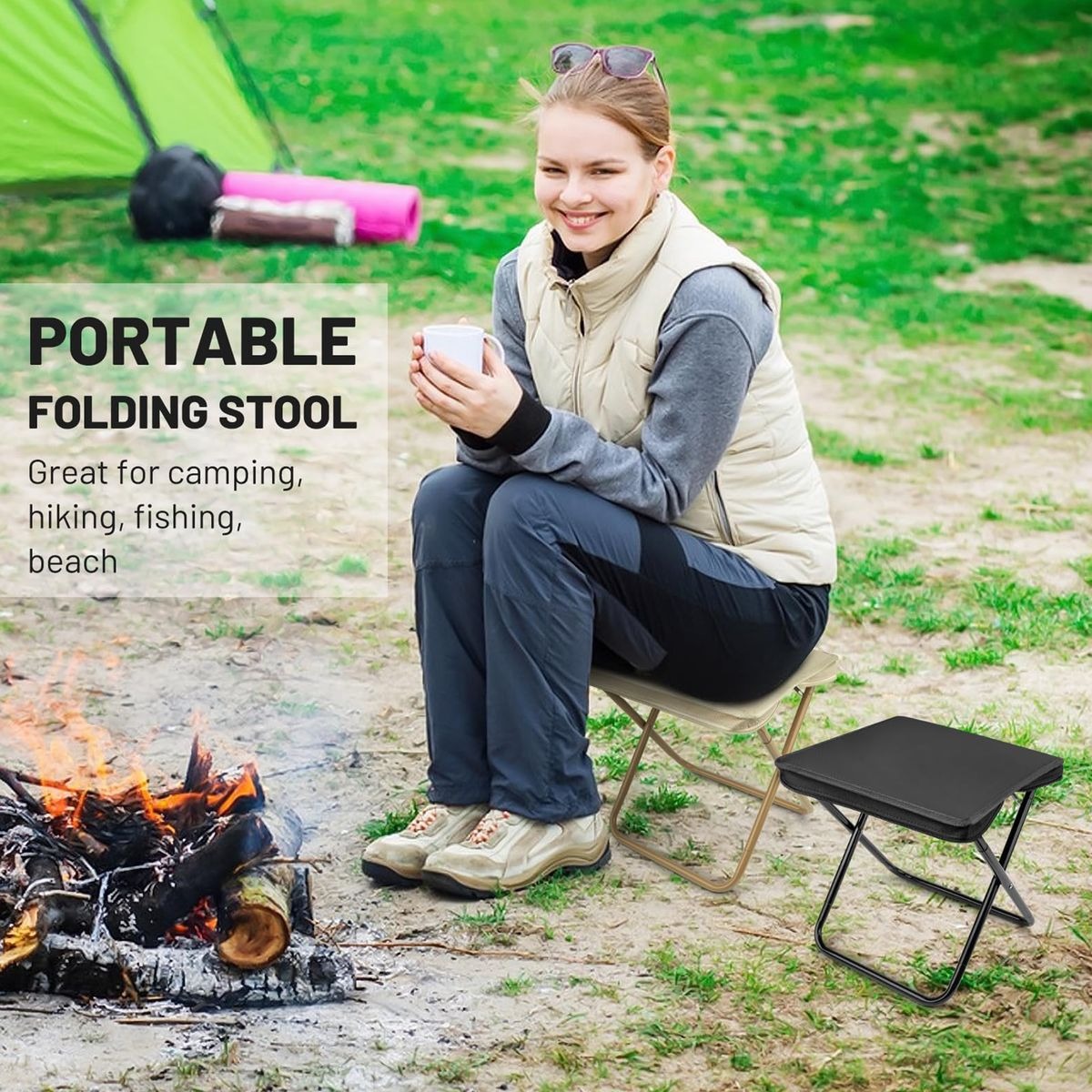Folding Camping Stool Mini Fishing Chair Outdoor portable Stool Travel Gear variant image 3