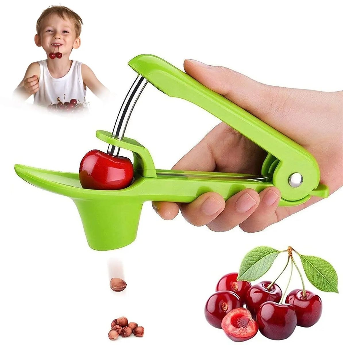 Fruit Pitter Tool for Cherries and Olives – Green Color variant image 2
