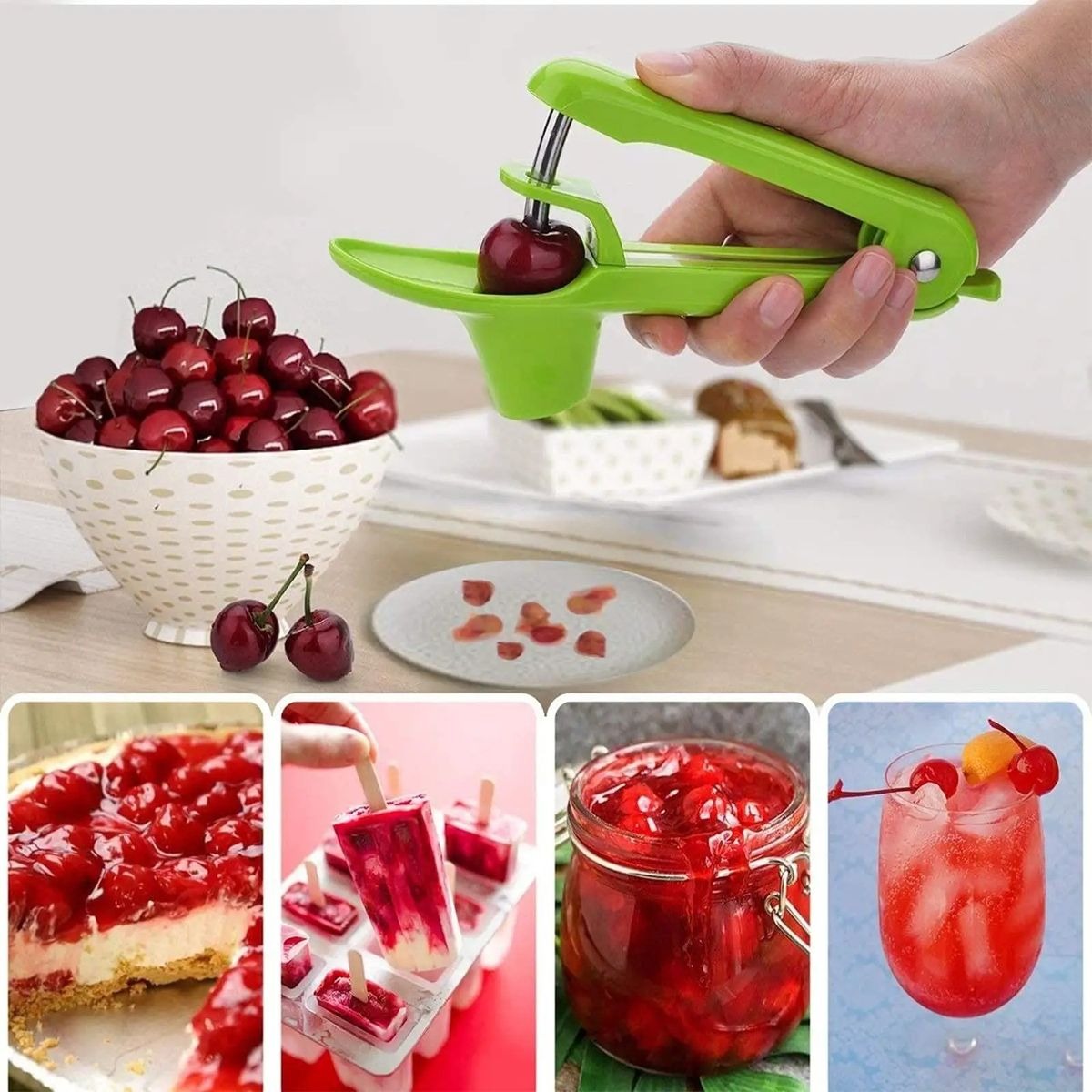 Fruit Pitter Tool for Cherries and Olives – Green Color variant image 6