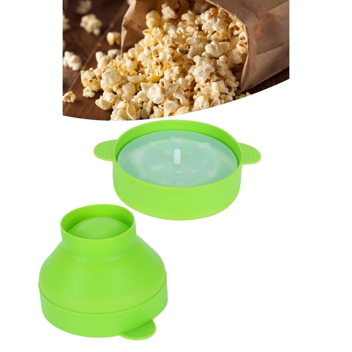 Green Collapsible Silicone Microwave Popcorn Maker Bowl variant image 3