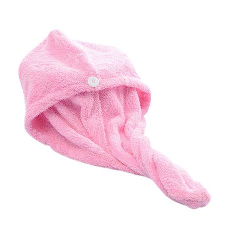 Hair Towel Wrap Hair Drying Towel With Button- Light Pink