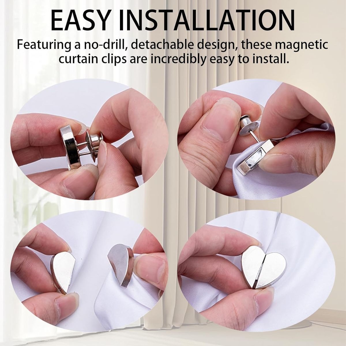 Heart-Shaped Magnetic Curtain Tiebacks – 8 Piece Set variant image 4