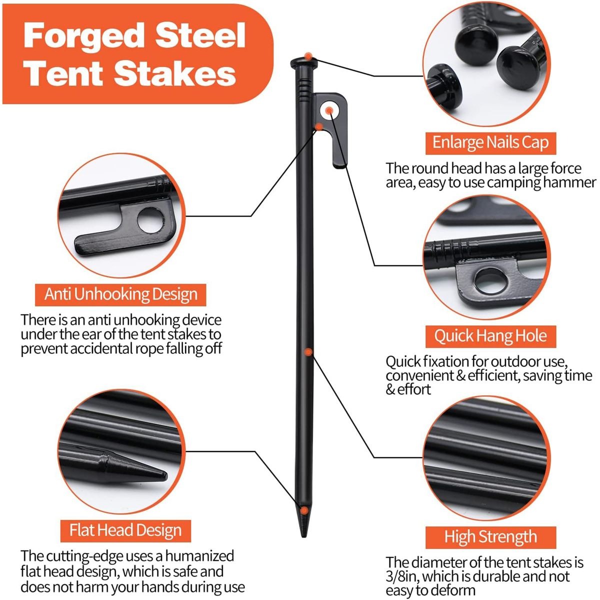 Heavy Duty 30cm Tent Pegs (8 Pack) with Carry Pouch variant image 5