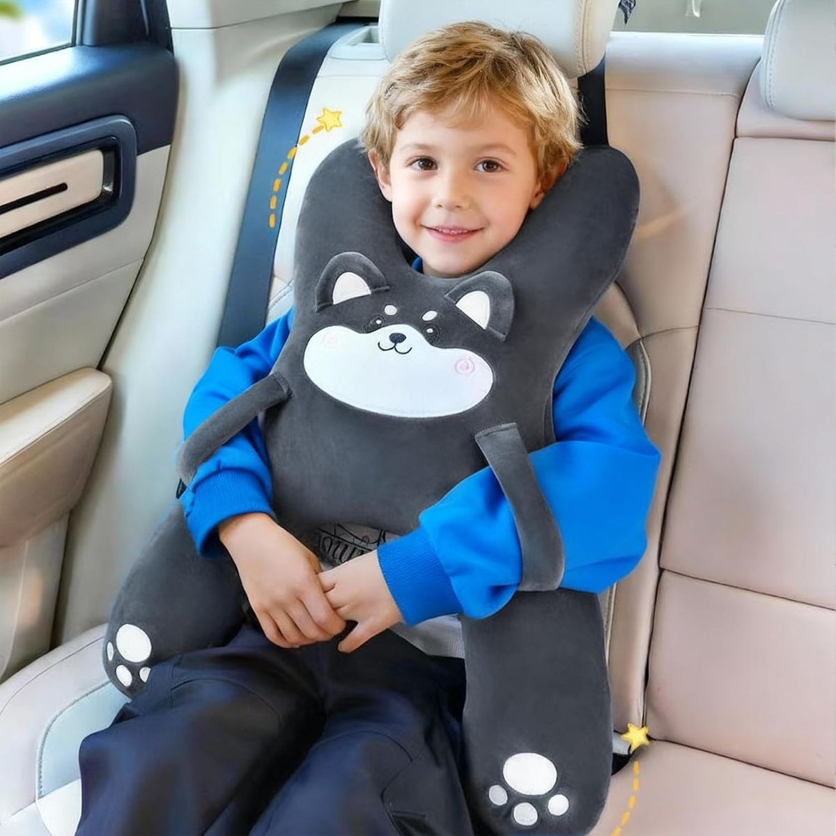 Kids Car Seat Cushion with Ergonomic Head Support Pillow - Grey variant image 2