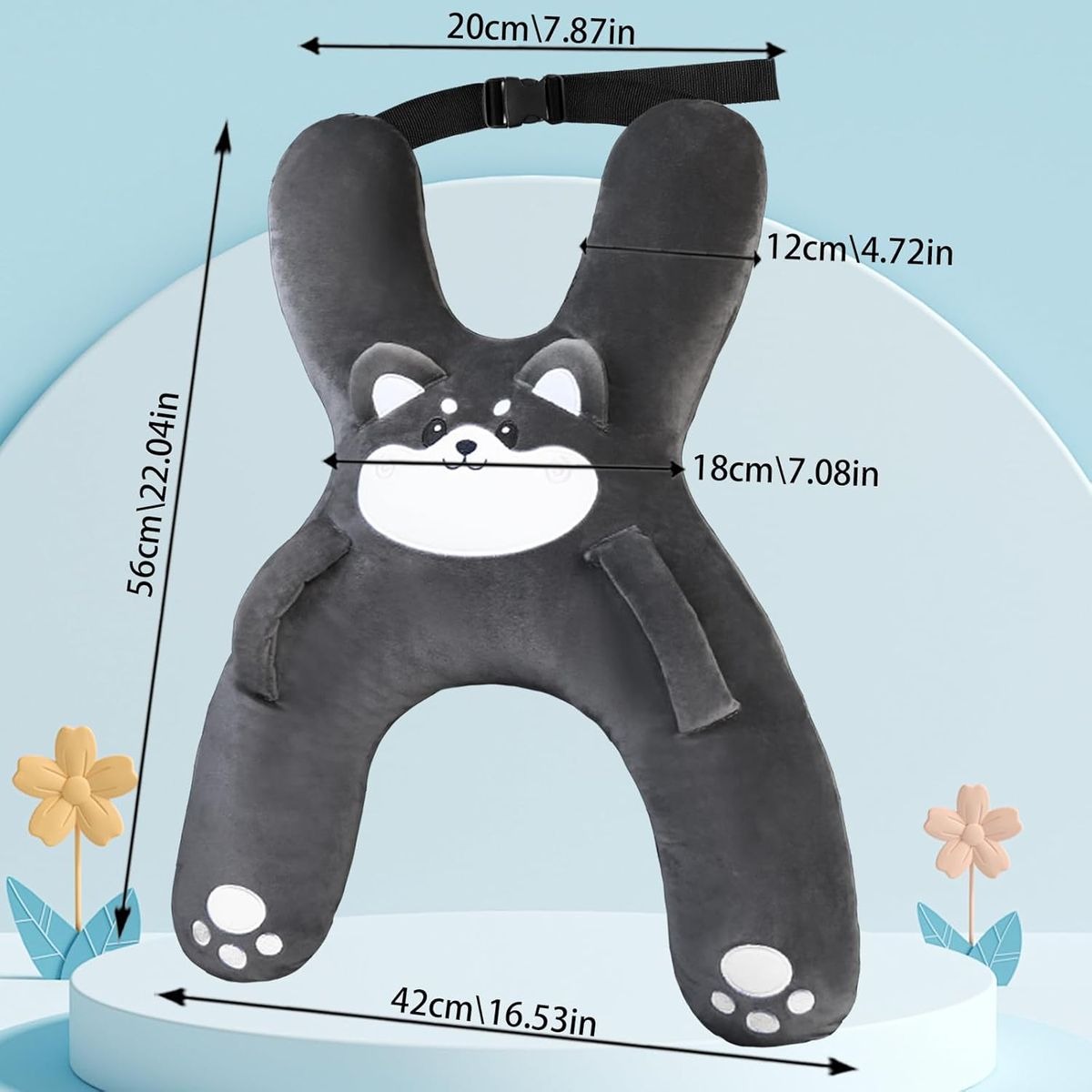 Kids Car Seat Cushion with Ergonomic Head Support Pillow - Grey variant image 4