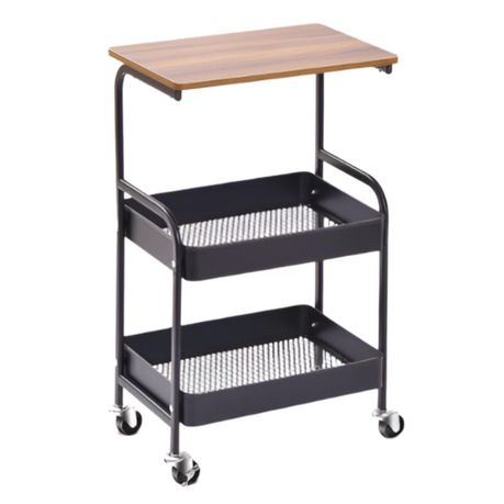Kitchen Rolling Table Cart with Wooden Board Couch Side Table