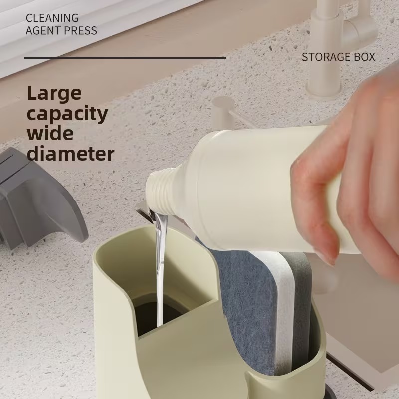 Kitchen Sink Organizer Soap Dispenser with Sponge Holder Press Liquid Pump - Grey variant image 4