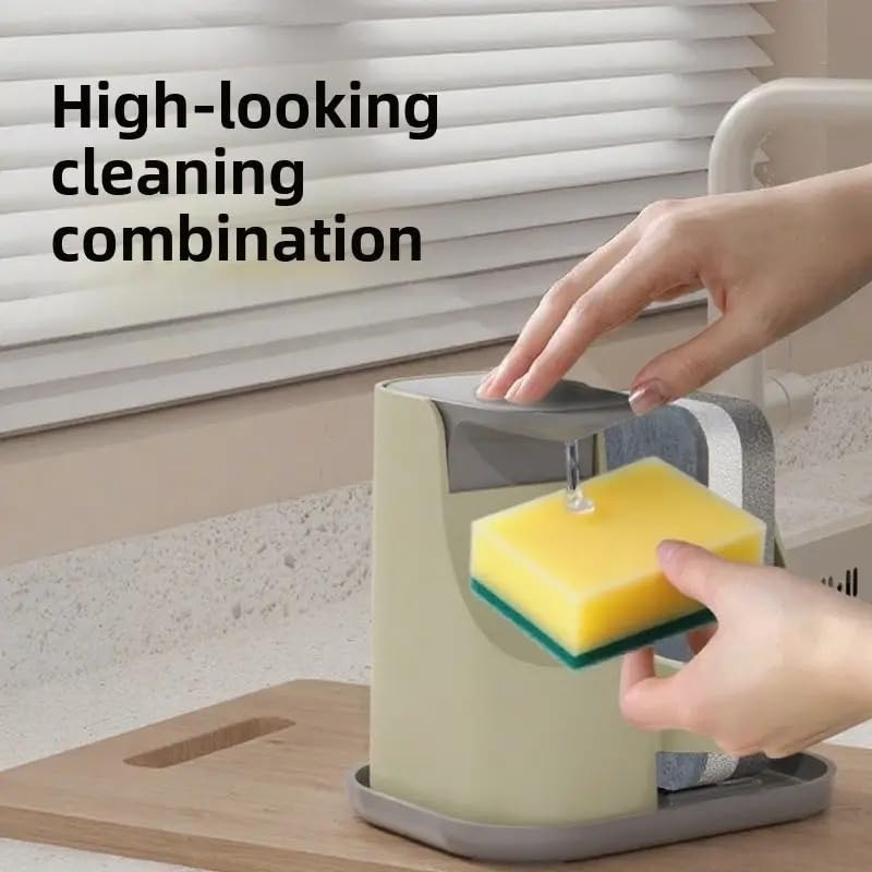 Kitchen Sink Organizer Soap Dispenser with Sponge Holder Press Liquid Pump - Grey variant image 5