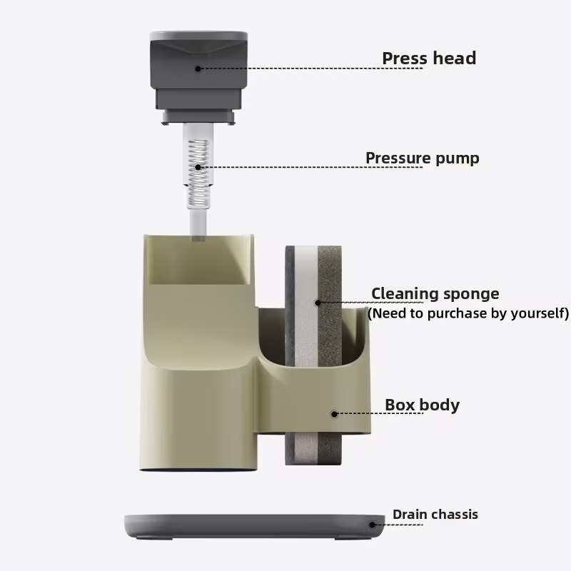 Kitchen Sink Organizer Soap Dispenser with Sponge Holder Press Liquid Pump - Grey variant image 6